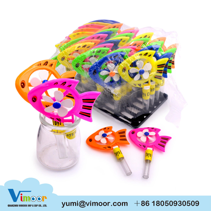 plastic cartoon fish shaped windmill candy toy